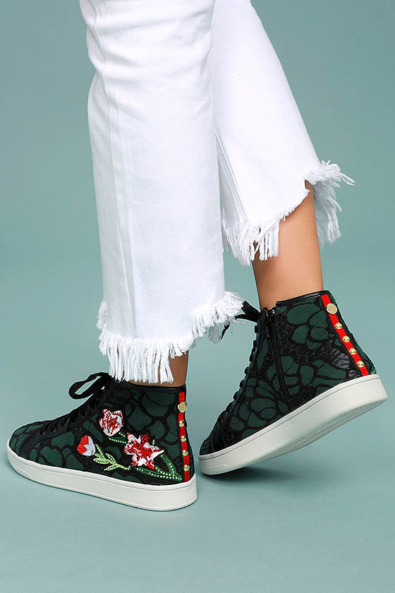 Steve Madden Allie Green Multi Embroidered High-Top Sneakers