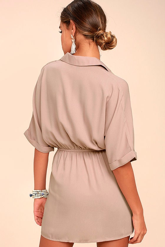 Cute Mauve Dress Shirt Dress Shift Dress Short Sleeve Dress 56.00