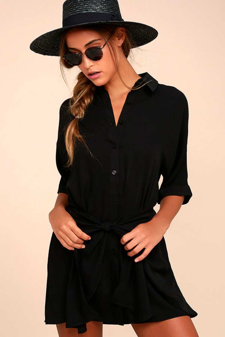 Go With the Flow Black Shirt Dress