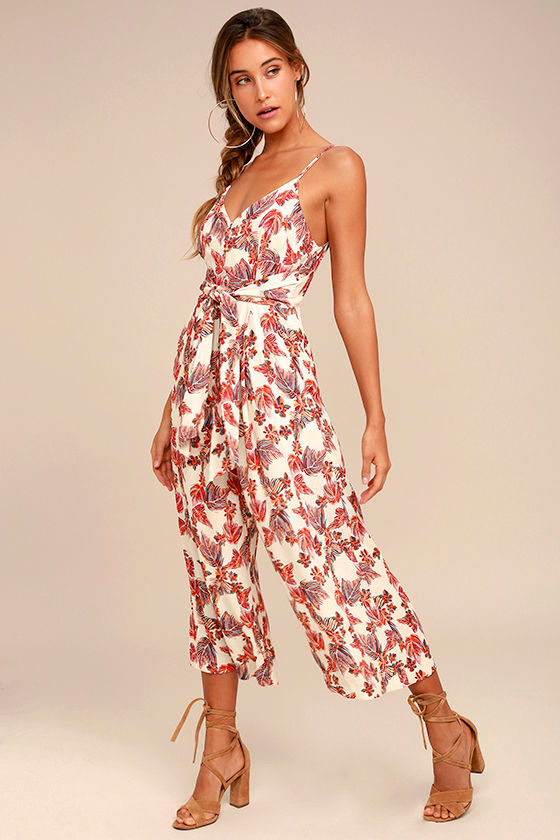 Free People Hot Tropics Cream Print Midi Jumpsuit 2
