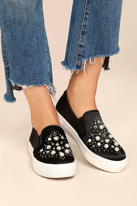 Black Satin Sneakers - Slip-On Sneakers 