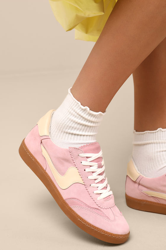 Notice Guava Suede Leather Color Block Lace-Up Sneakers - thumbnail 4