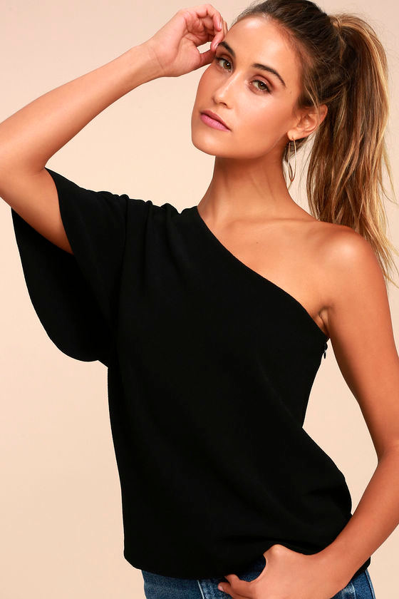 Chic Black Top OneShoulder Top Black Blouse Chic Top 43.00