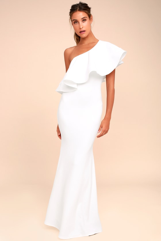 Lovely White Dress One Shoulder Dress Maxi Dress 84 00