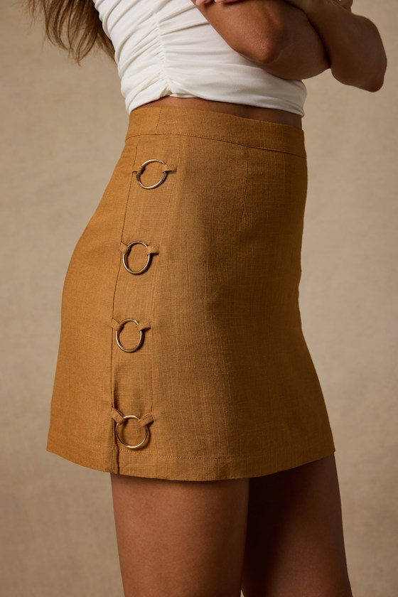 Fedra Light Brown Ring High-Rise Mini Skirt 4