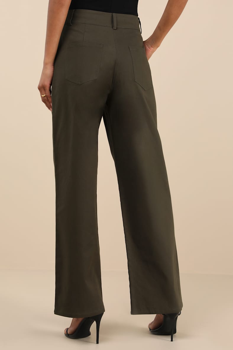 Charismatic Success Olive Pleated High-Rise Wide-Leg Pants