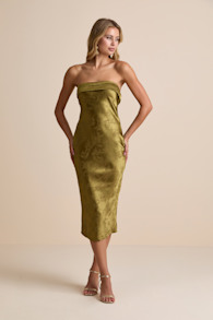 Impressive Favorite Olive Jacquard Strapless Midi Dress 1