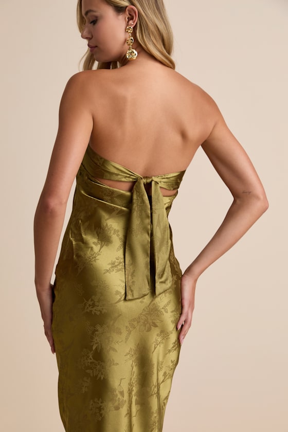 Olive Green Midi Dress - Tie-Back Dress - Strapless Midi Dress - Lulus