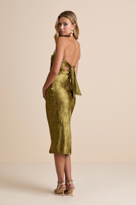 Impressive Favorite Olive Jacquard Strapless Midi Dress 3