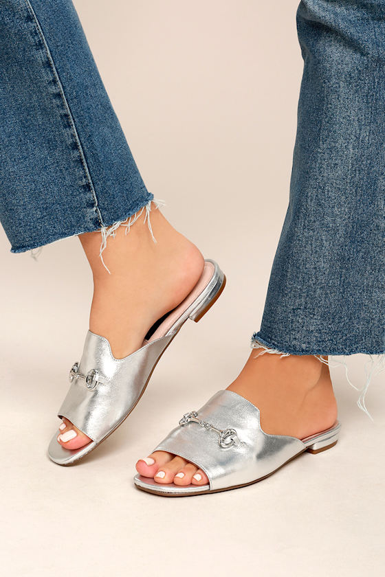 Steven by Steve Madden Fela Silver Mules Genuine Leather Mules