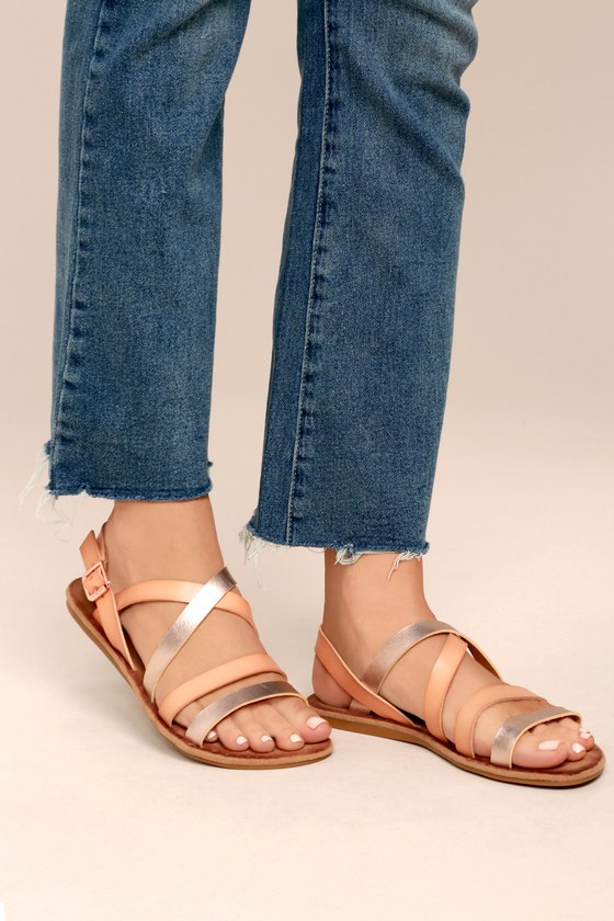 Chic Blush Metallic Sandals - Multi Colored Vegan Sandals