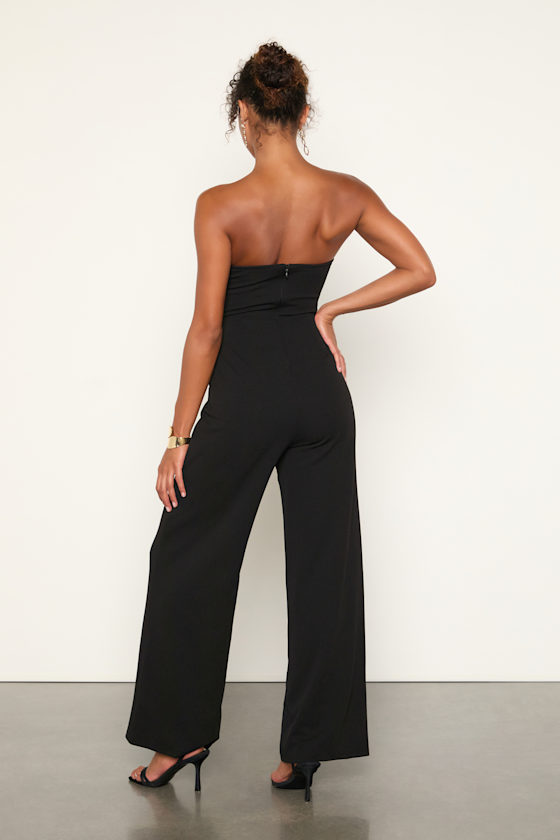 Black Cutout Jumpsuit - Strapless Jumpsuit - Pleated Jumpsuit - Lulus