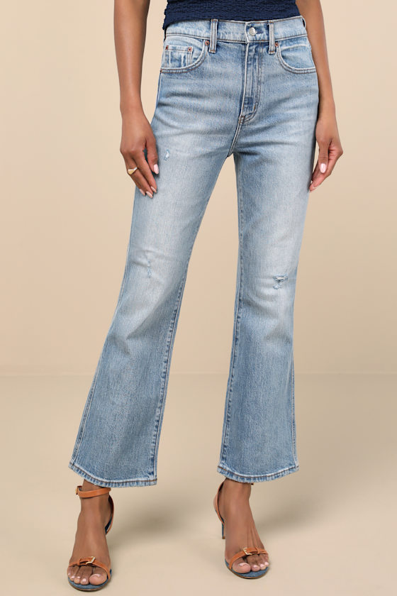 Soho Medium Wash Faded Distressed High-Rise Flare Jeans 4
