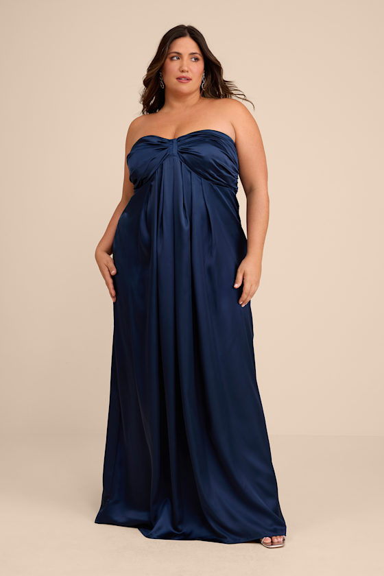 Memorable Entrance Dark Blue Strapless Satin Maxi Dress - thumbnail 5
