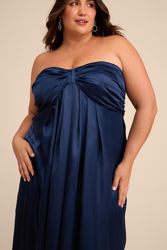 Memorable Entrance Dark Blue Strapless Satin Maxi Dress - thumbnail 6