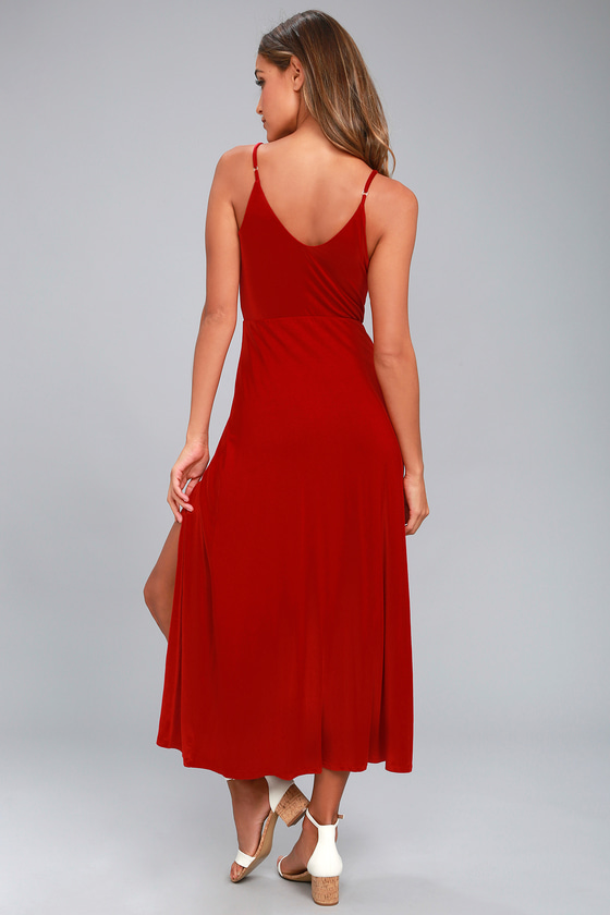 Chic Red Dress Midi Dress Sleeveless Dress