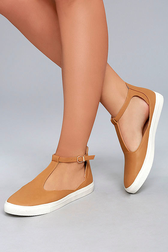 Chic Camel Sneakers - Vegan Leather Sneakers - T-Strap Sneakers - $30. ...