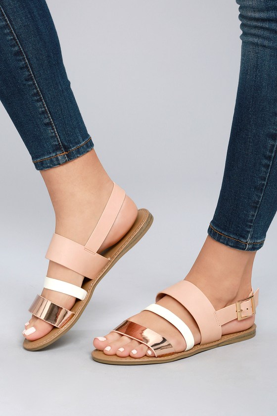 double strap sandals rose gold