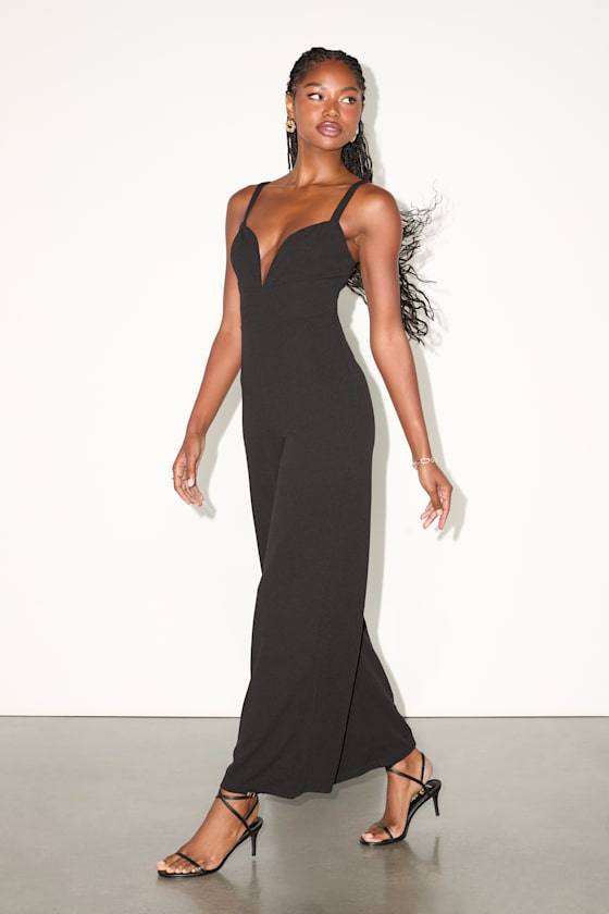 Black V-Neck Jumpsuit - Plunge Jumpsuit - Sexy Jumpsuit - Lulus