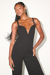 Brighton Black Plunge Wide-Leg Jumpsuit 4