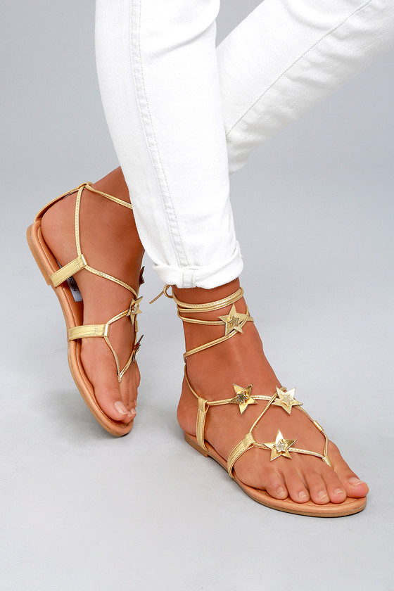 gold lace up sandals flat