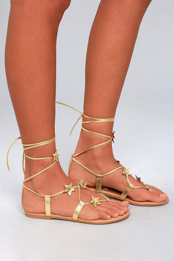 Steve Madden Jupiter - Gold Sandals - Lace-Up Sandals - Vegan Sandals