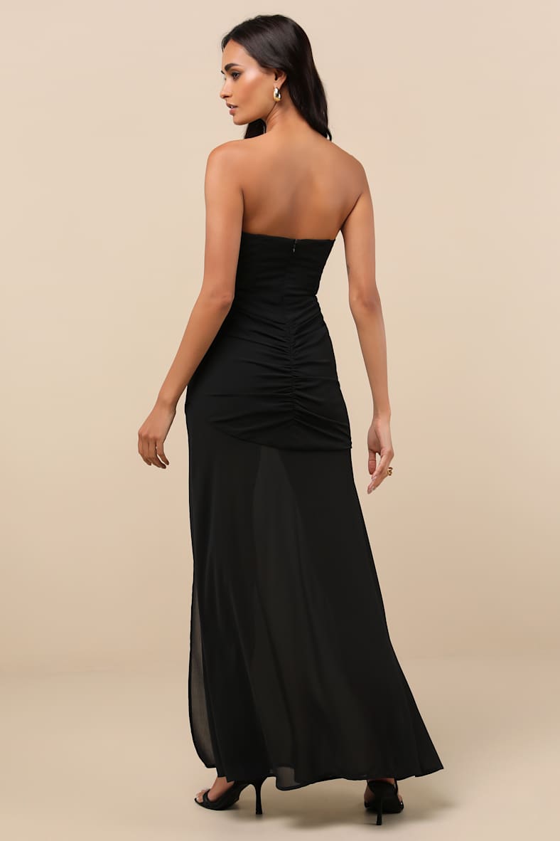 Ulyana Black Mixed Media Strapless Maxi Dress