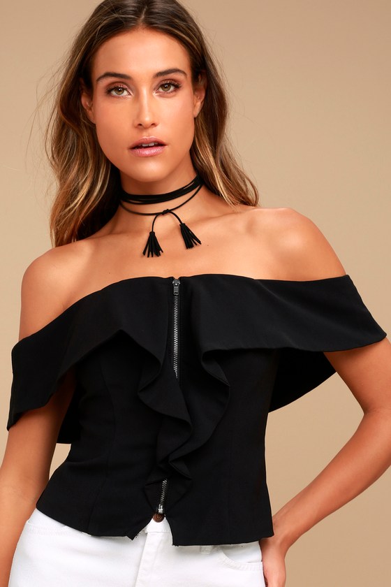 VIP Section Black Off-the-Shoulder Crop Top