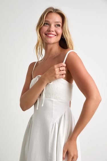 White Denim Midi Dress - Smocked Midi Dress - Lace-Up Midi Dress - Lulus White Denim Midi Dress - Smocked Midi Dress - Lace-Up Midi Dress - Lulus