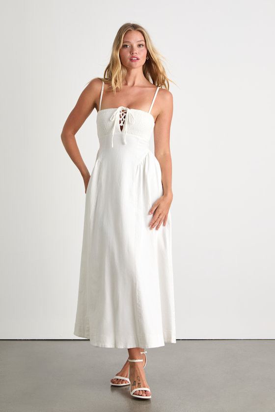 Laylie White Denim Lace-Up Midi Dress 2