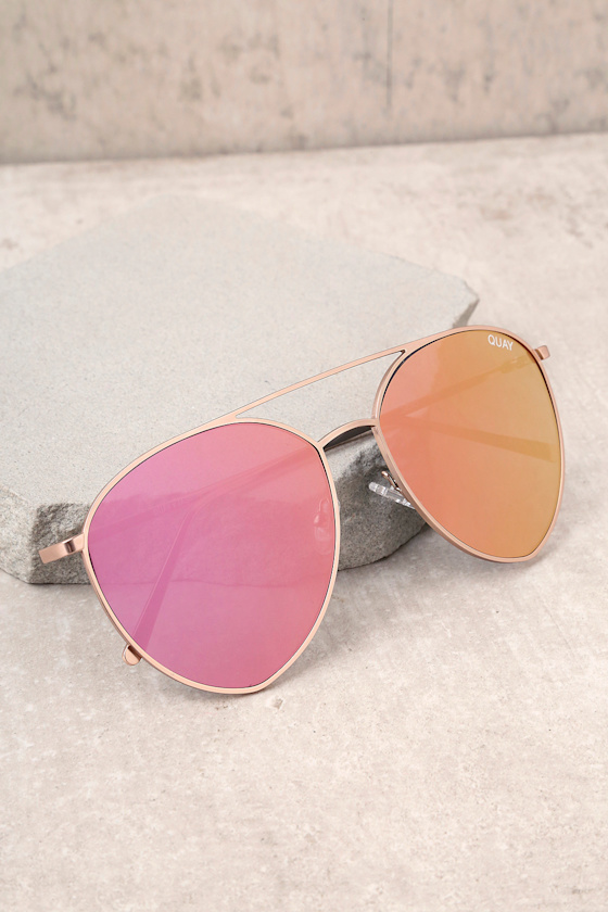 Quay Indio Gold and Pink Aviator Sunglasses 2