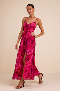 Beautiful Soul Fuchsia Floral Print Twist-Front Maxi Dress 2