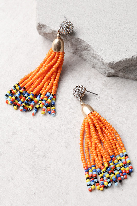 Cute Beaded Earrings Orange Earrings Tassel Earrings 14.00