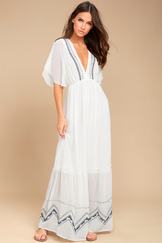 Adelyn Rae Dress - White Embroidered Dress - Maxi Dress - Lulus