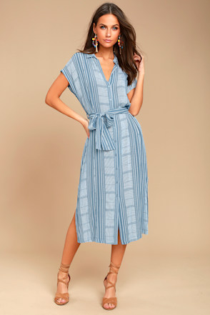 Cool Blue and White Dress - Striped Dress - Shirt Dress - Midi Dress -  $52.00 - Lulus