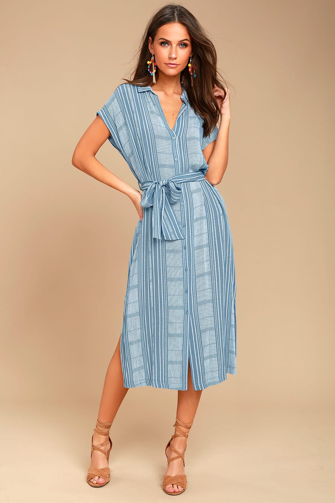 Blue Striped Shirt Dress for Greek Vacation Outfit