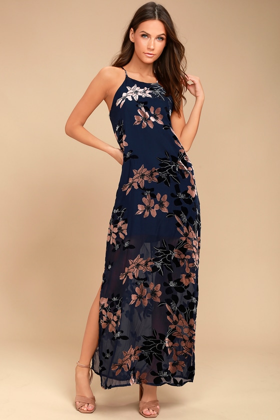 navy blue floral maxi