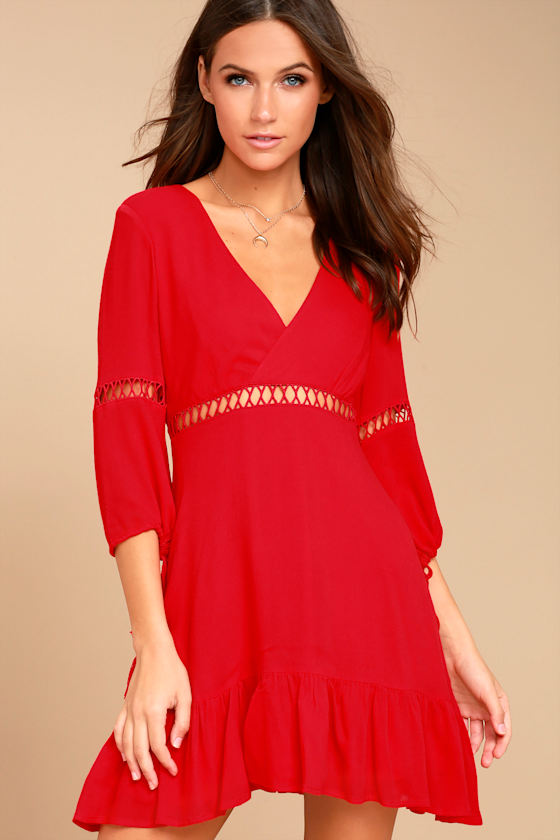 Radish - Rouge Red Multicolour Long Sleeve Skater Dress main image 0