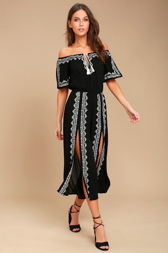 Party wear cold shoulder-black embroidered jumpsuit