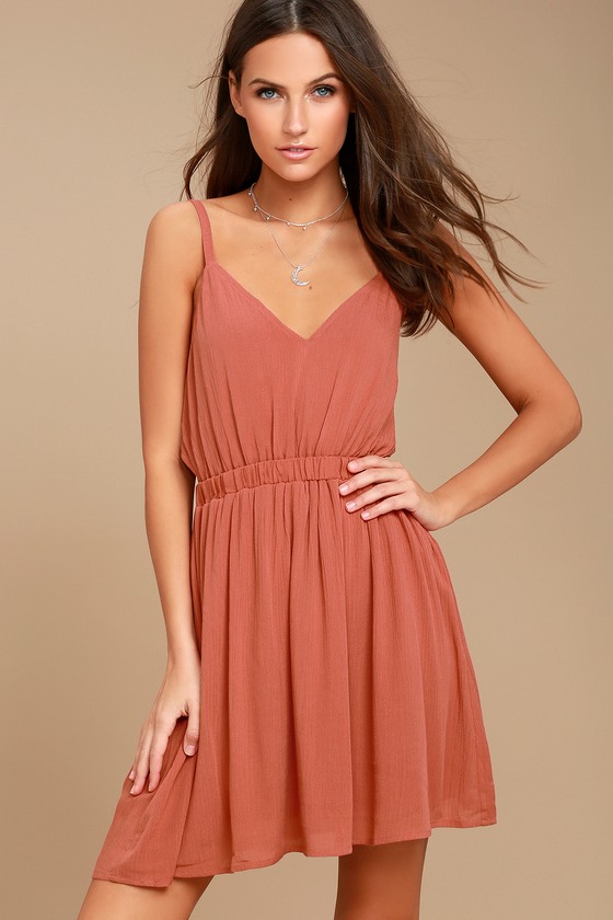 Cute Rusty Rose Dress - Skater Dress - Backless Dress - Backless Skater
