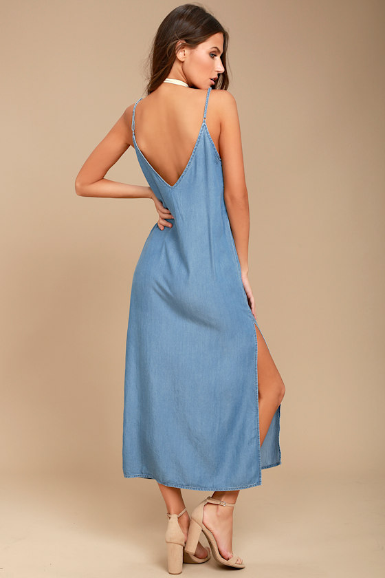 Let the Sunshine In Blue Chambray Midi Dress 2