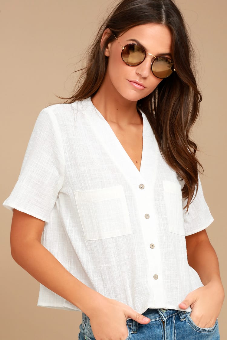 Cute White Top - Button-Up Top Crop Top - Button-Up Top - Lulus
