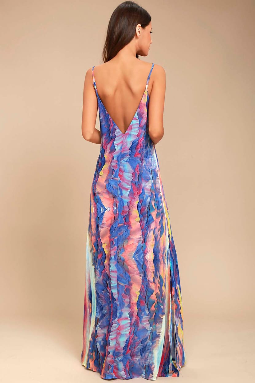 Cool Royal Blue Print Maxi Dress - Watercolor Print Maxi Dress - Lulus
