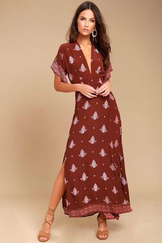 Faithfull the Brand Tuula Rust Red Print Maxi Dress 1