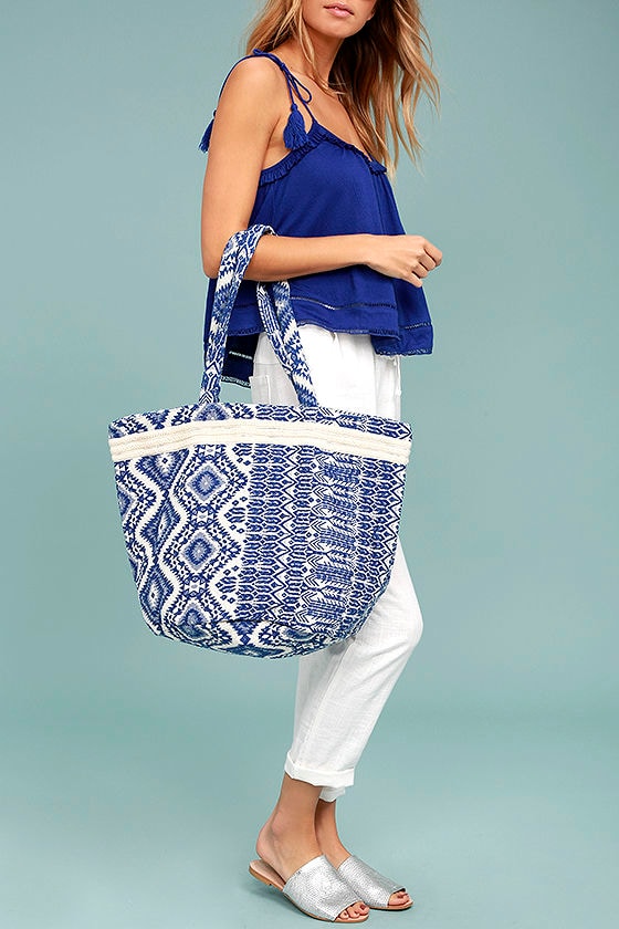 Billabong Beach Dwellin Tote Blue Embroidered Tote Beach Tote Embroidered Tote 44.95