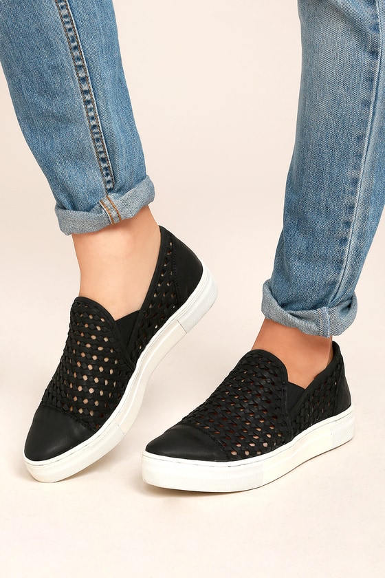 black leather slip on sneakers