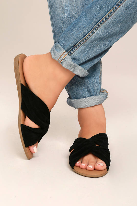 suede slide sandals