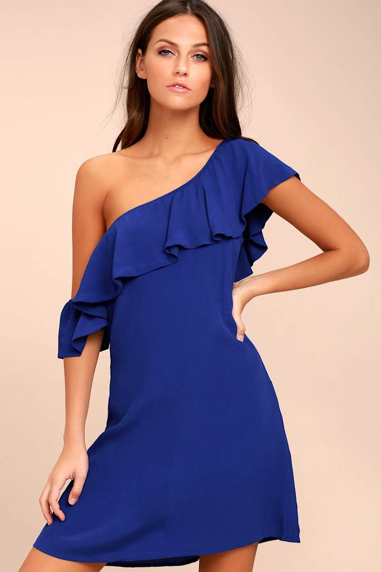 ASTR the Label Marisol Dress - Royal Blue Dress - Asymmetrical Dress -  One-Shoulder Dress - Lulus