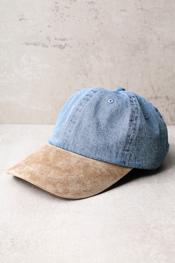 Popstar Demin and Tan Suede Leather Baseball Cap 1