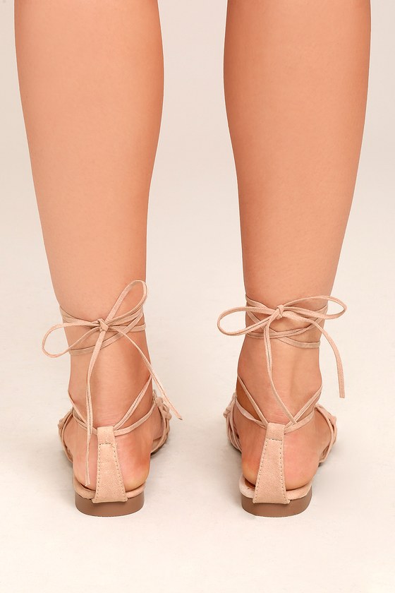 lace up nude flat sandals